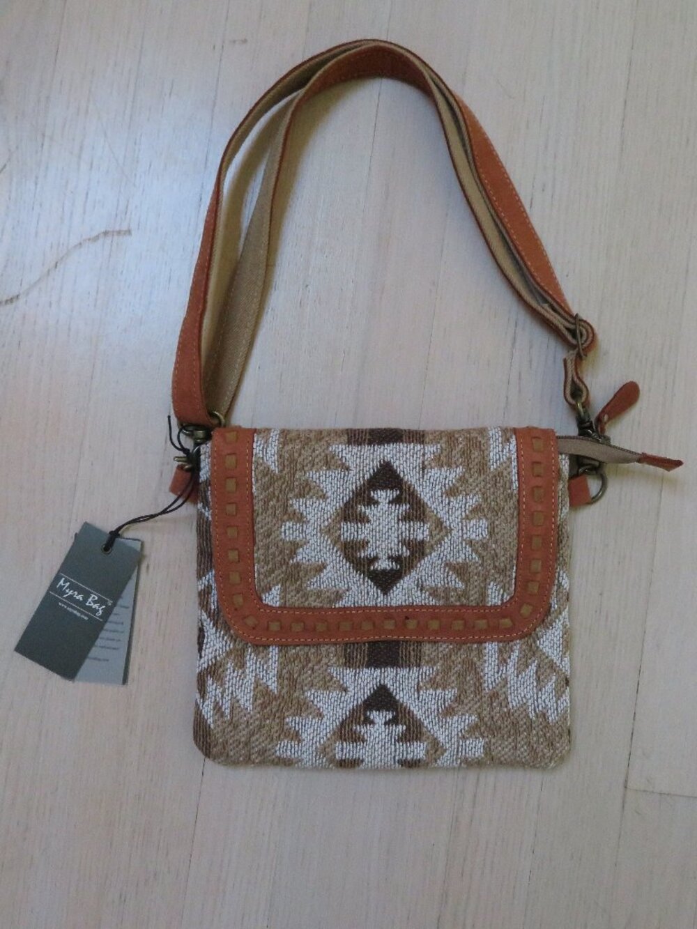 Brown Boho Myra Bag Shoulder Bag NEW Khaki Geometric Aztec Pattern